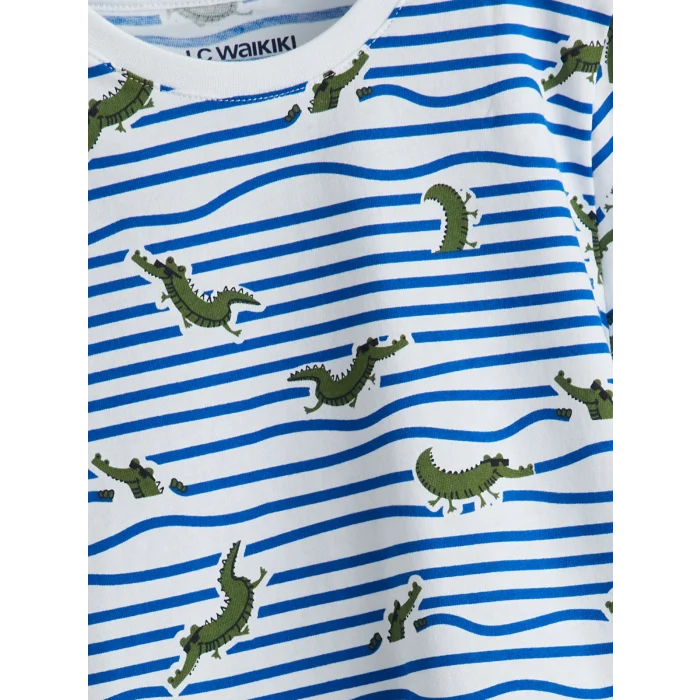 LCW Kids Beyaz Dinozor Baskılı Erkek Çocuk Şortlu Pijama Takımı