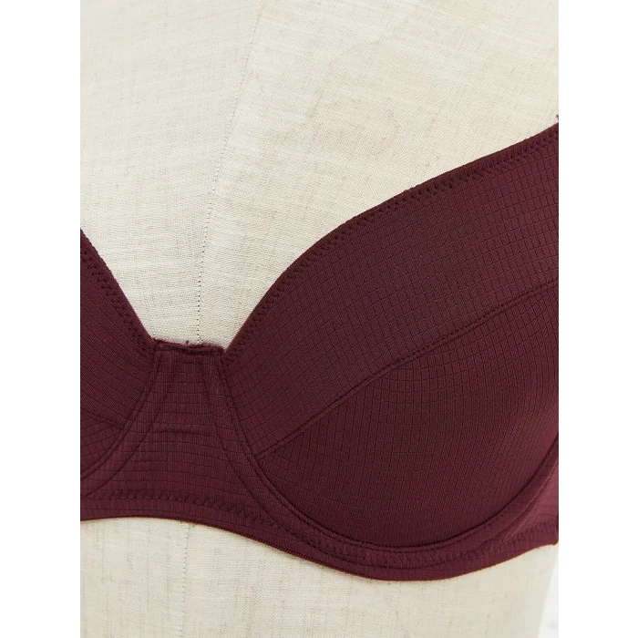 LCW DREAM Mürdüm Balenli Dolgusuz Düz Tişört Sütyen