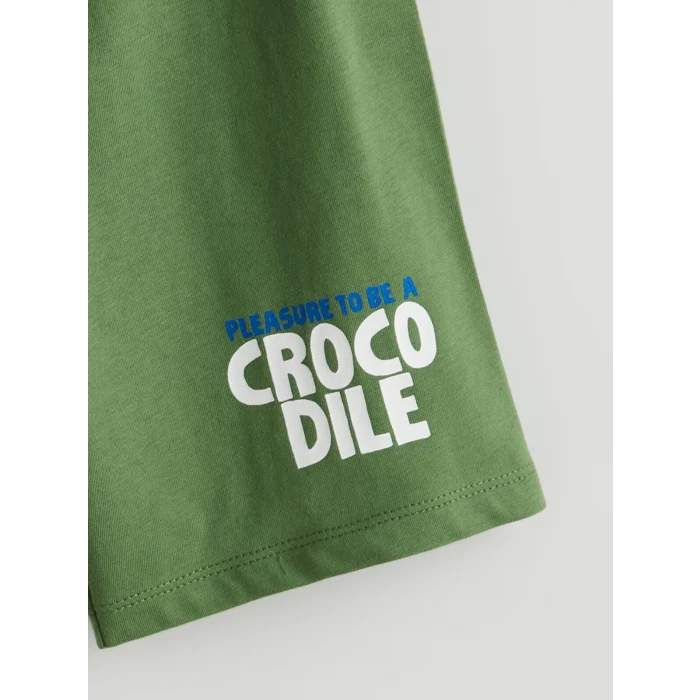 LCW Kids Beyaz Dinozor Baskılı Erkek Çocuk Şortlu Pijama Takımı