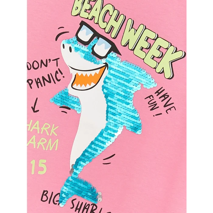 LCW Kids Pembe Rahat Kalııp Bisiklet Yaka Çift Yönlü Payetli Erkek Çocuk Tişört