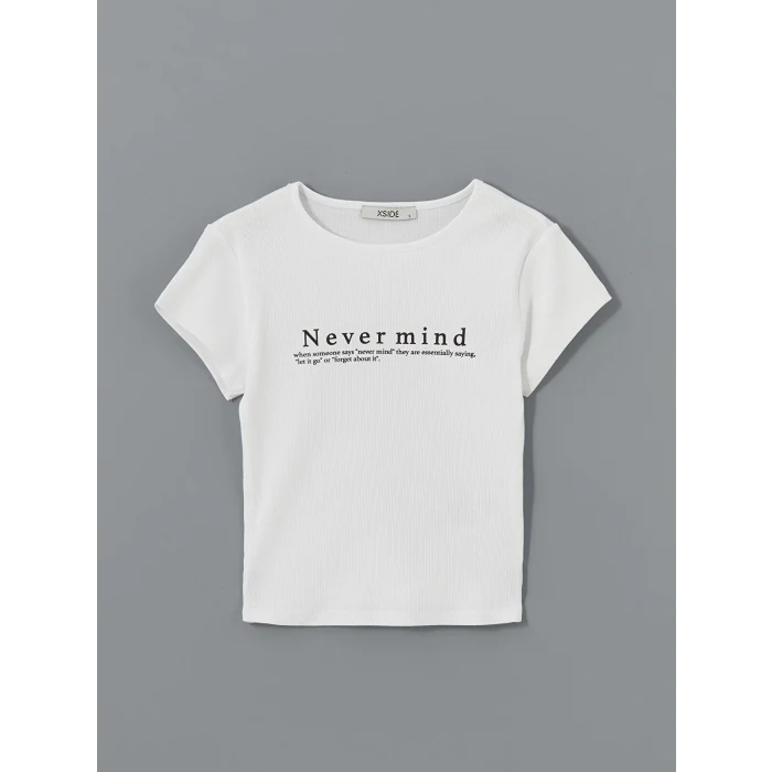 XSIDE Beyaz Bisiklet Yaka Baskılı Kadın Tişört