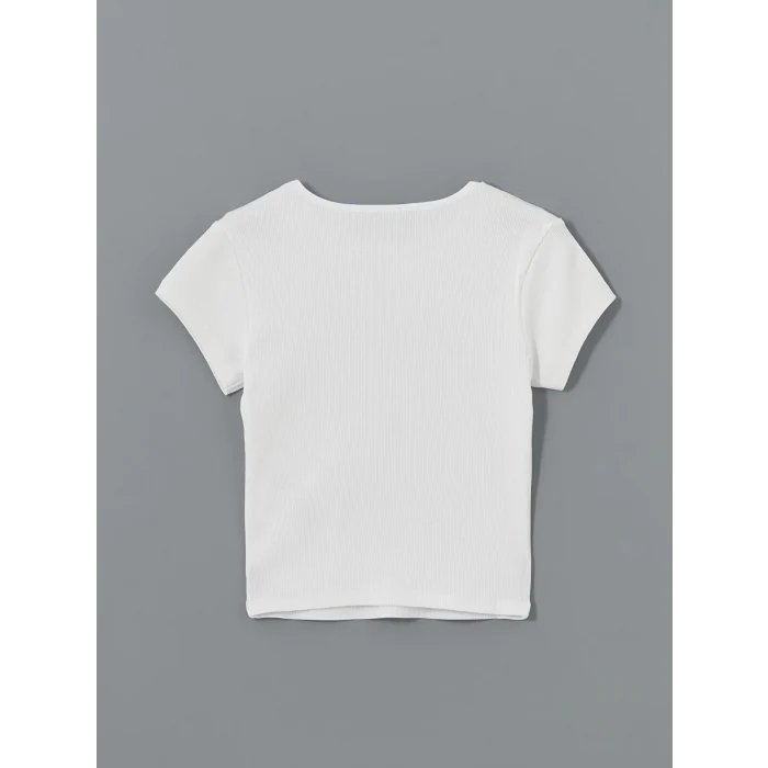 XSIDE Beyaz Bisiklet Yaka Baskılı Kadın Tişört