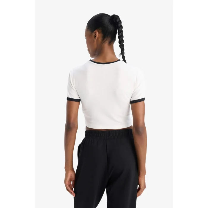 Defacto E4796 Ekru DeFactoFit Slim Fit Dar Kesim Bisiklet Yaka Baskılı Sporcu Ribana Kısa Kollu Tişört