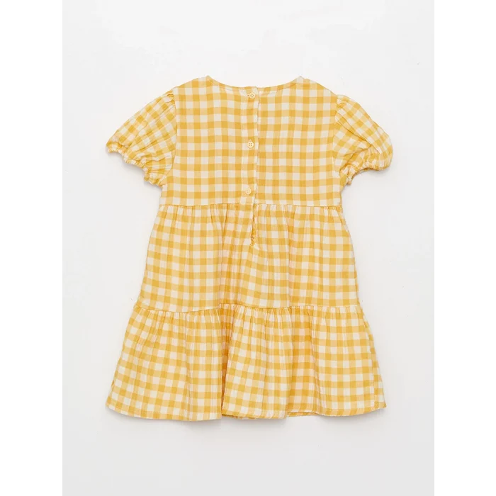 LCW baby Sari Kruvaze Yaka Kısa Kollu Desenli Kız Bebek Elbise