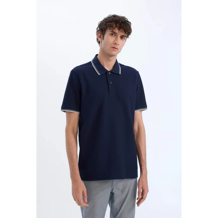 Defacto D7932 Lacivert Regular Fit Polo Yaka Kısa Kollu Waffle Polo Tişört