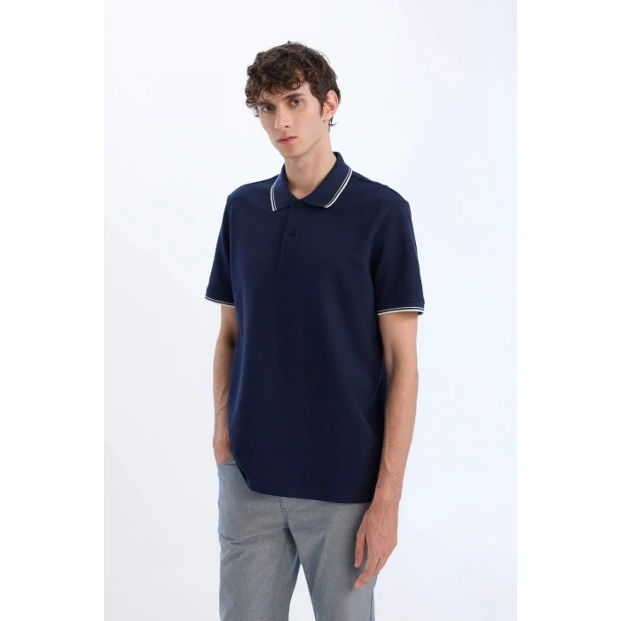 Defacto D7932 Lacivert Regular Fit Polo Yaka Kısa Kollu Waffle Polo Tişört
