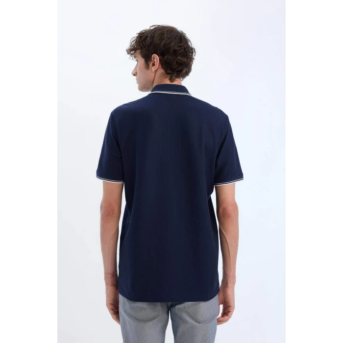 Defacto D7932 Lacivert Regular Fit Polo Yaka Kısa Kollu Waffle Polo Tişört