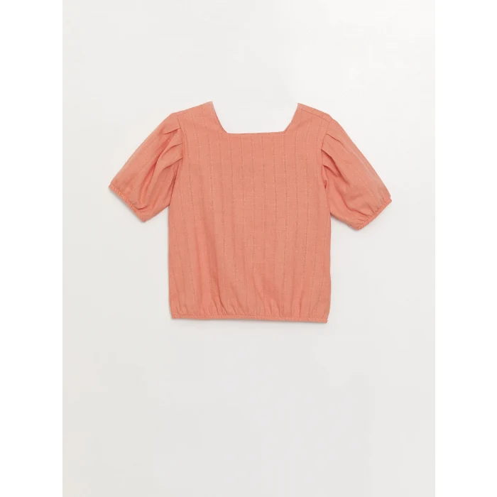 LCW Kids Mercan Kare Yaka Keten Karışımlı Kız Çocuk Bluz