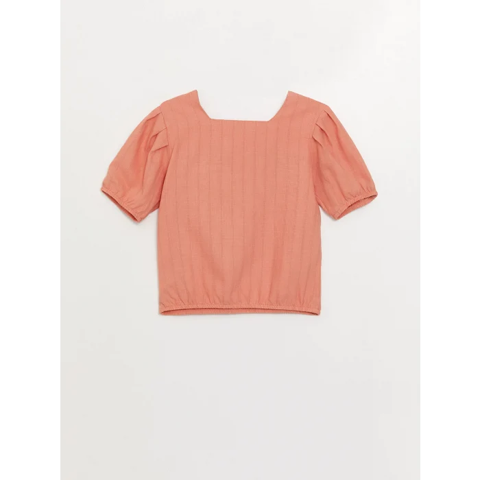 LCW Kids Mercan Kare Yaka Keten Karışımlı Kız Çocuk Bluz