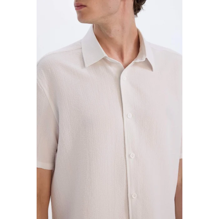 Defacto E1223 Beyaz Regular Fit Krinkıl Yazlık Kısa Kollu Beyaz Gömlek