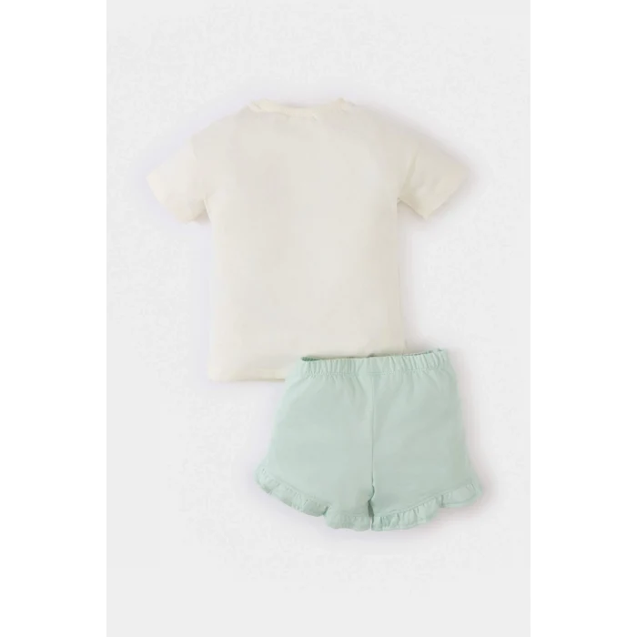 Defacto E0722 Yeşil Kız Bebek 2li Takım Baskılı Kısa Kollu Tişört Beli Lastikli Şort