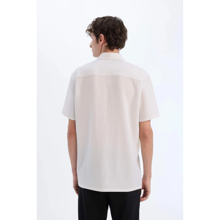 Defacto E1223 Beyaz Regular Fit Krinkıl Yazlık Kısa Kollu Beyaz Gömlek