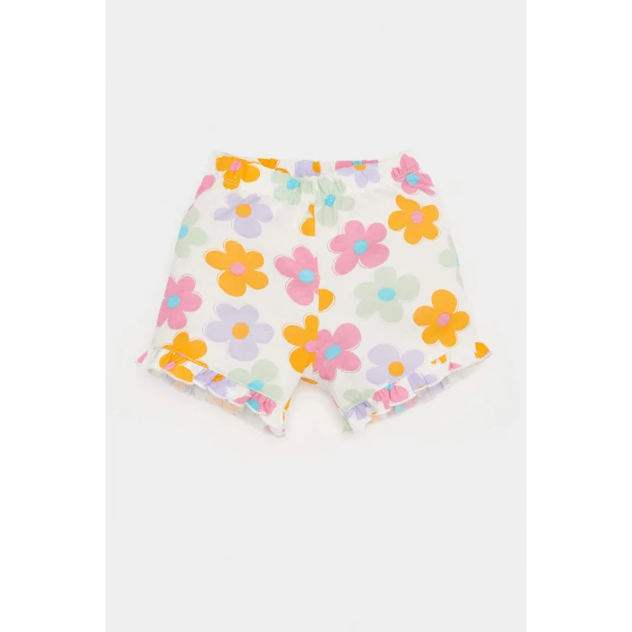 Defacto E0684 Ekru Kız Bebek 2li Takım Baskılı Kısa Kollu Tişört Çiçekli Şort