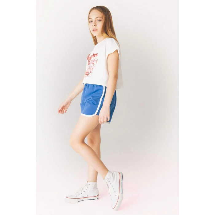 Defacto E3818 Ekru Kız Çocuk 2li Takım Baskılı Kısa Kollu Tişört Beli Lastikli Şort