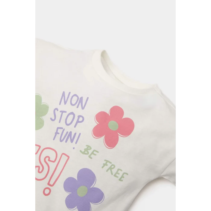 Defacto E0684 Ekru Kız Bebek 2li Takım Baskılı Kısa Kollu Tişört Çiçekli Şort