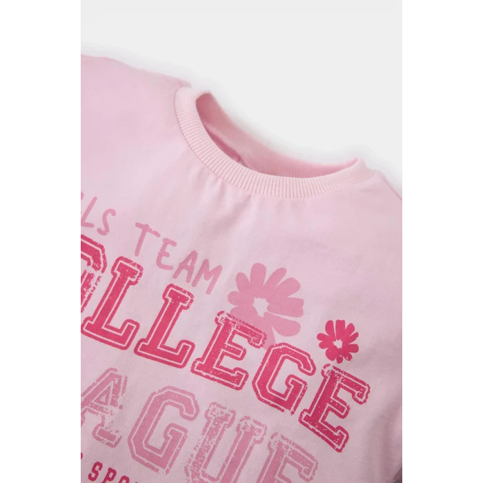 Defacto E0722 Pembe Kız Bebek 2li Takım Baskılı Kısa Kollu Tişört Beli Lastikli Şort