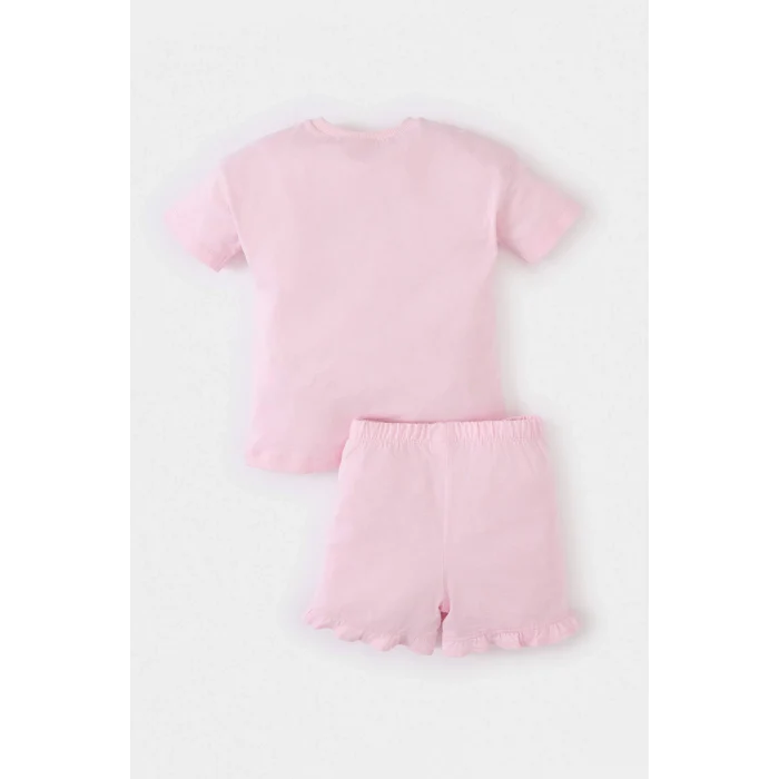Defacto E0722 Pembe Kız Bebek 2li Takım Baskılı Kısa Kollu Tişört Beli Lastikli Şort