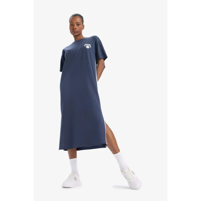 Defacto E3620 Lacivert DeFactoFit NBA New York Knicks Kısa Kollu Pike Elbise