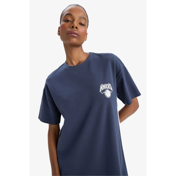 Defacto E3620 Lacivert DeFactoFit NBA New York Knicks Kısa Kollu Pike Elbise