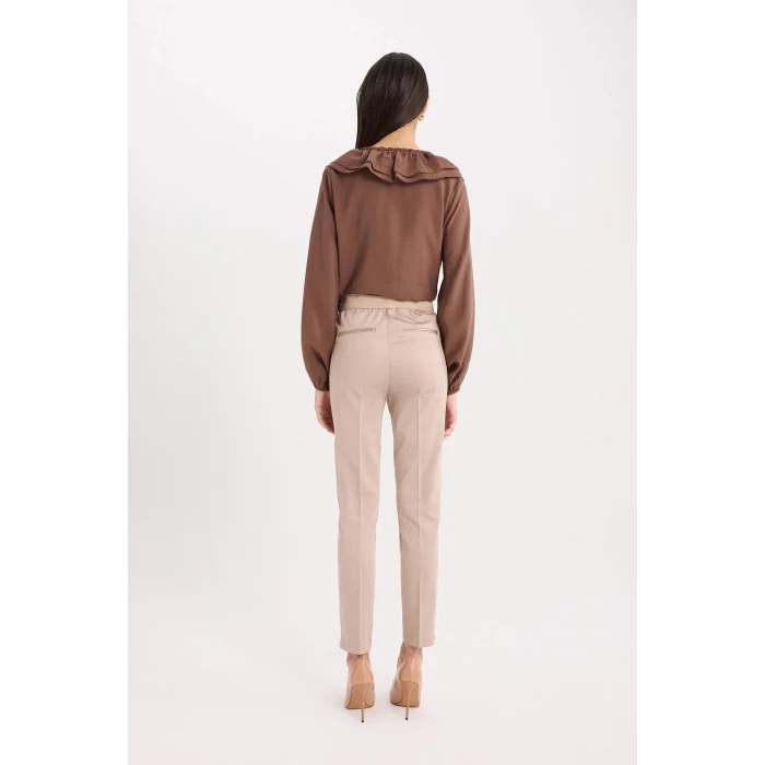 Defacto J8743 Kahve Sigaret Normal Bel Düz Paça Saten Pantolon