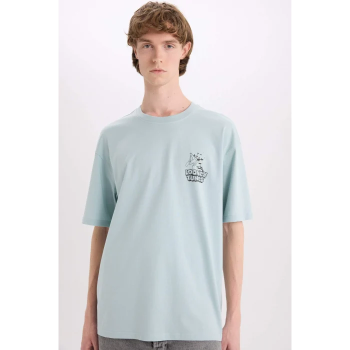 Defacto D6774 Mavi %100 Pamuk Looney Tunes Boxy Fit Bisiklet Yaka Baskılı Kısa Kollu Tişört