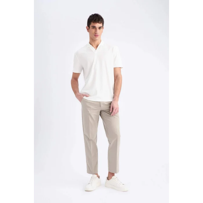 Defacto E1207 Ekru Regular Fit Kısa Kollu Krinkıl Polo Tişört