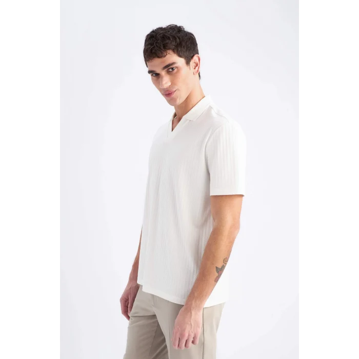 Defacto E1207 Ekru Regular Fit Kısa Kollu Krinkıl Polo Tişört