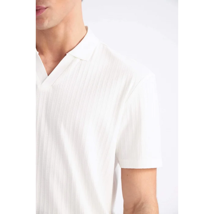 Defacto E1207 Ekru Regular Fit Kısa Kollu Krinkıl Polo Tişört