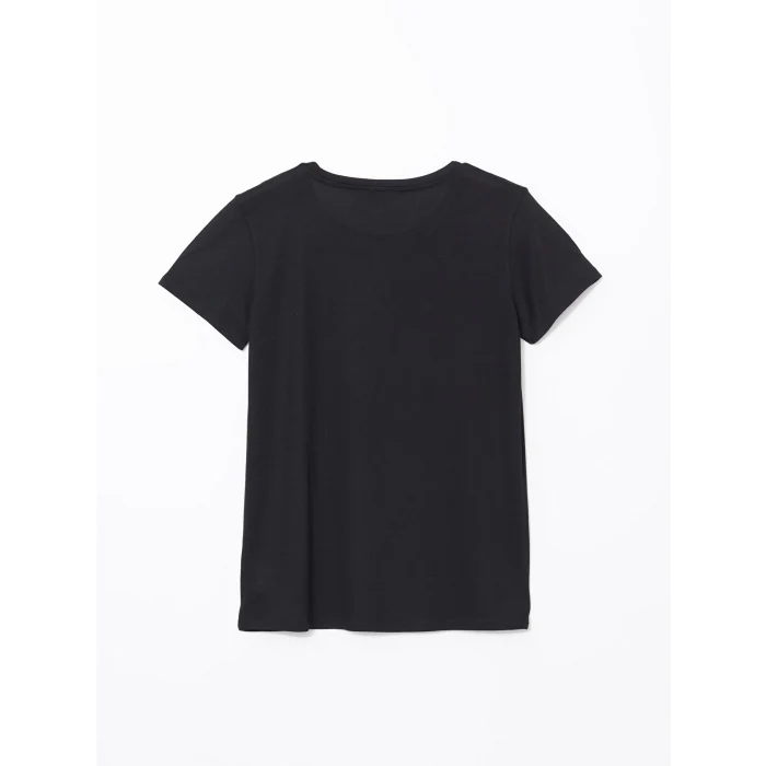 LCWAIKIKI Classic Siyah Bisiklet Yaka Pul Payet İşlemeli Kadın Tişört