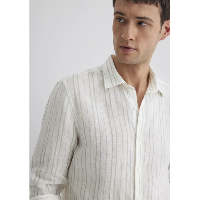 Mavi 0211525-71481 Çizgili Yeşil Gömlek