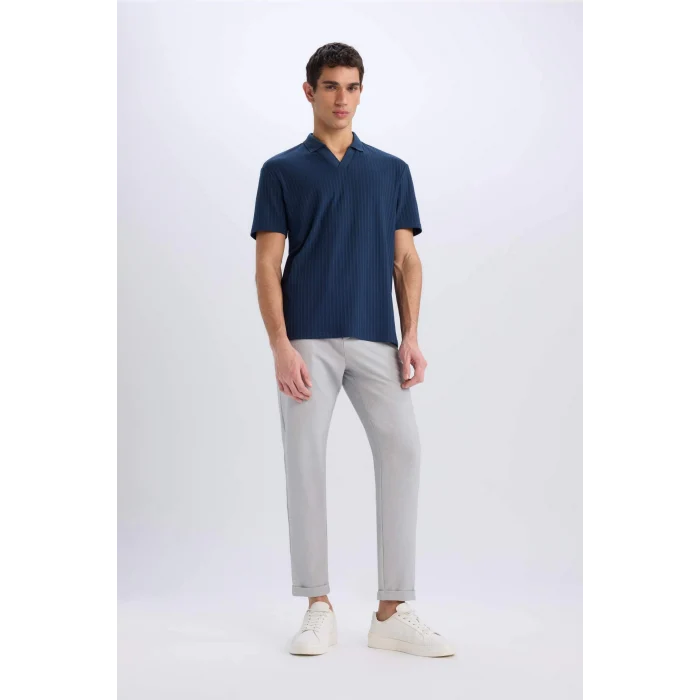 Defacto E1207 Lacivert Regular Fit Kısa Kollu Krinkıl Polo Tişört