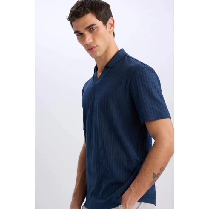 Defacto E1207 Lacivert Regular Fit Kısa Kollu Krinkıl Polo Tişört