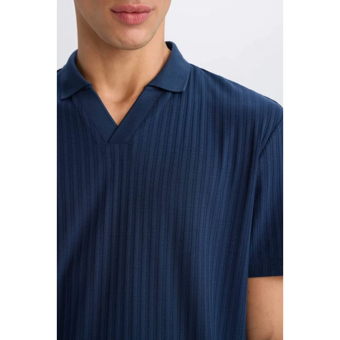 Defacto E1207 Lacivert Regular Fit Kısa Kollu Krinkıl Polo Tişört