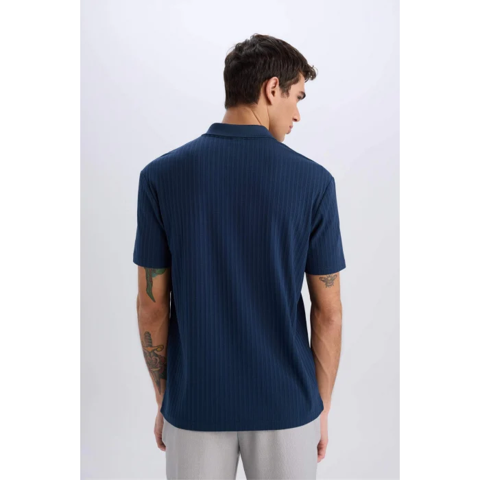 Defacto E1207 Lacivert Regular Fit Kısa Kollu Krinkıl Polo Tişört