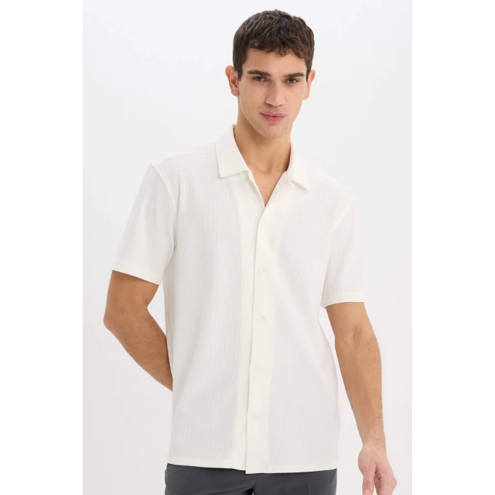 Defacto E1211 Ekru Regular Fit Polo Yaka Yazlık Kısa Kollu Gömlek
