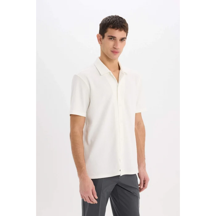Defacto E1211 Ekru Regular Fit Polo Yaka Yazlık Kısa Kollu Gömlek