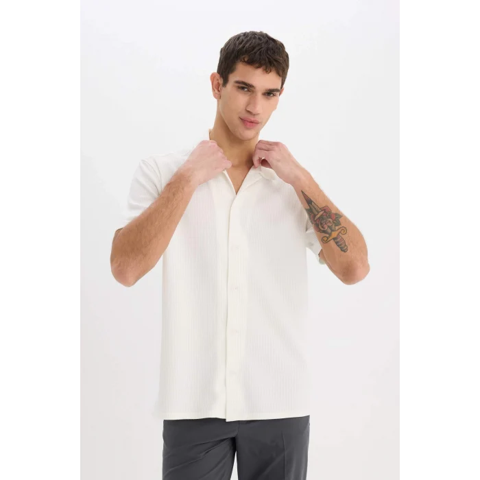 Defacto E1211 Ekru Regular Fit Polo Yaka Yazlık Kısa Kollu Gömlek