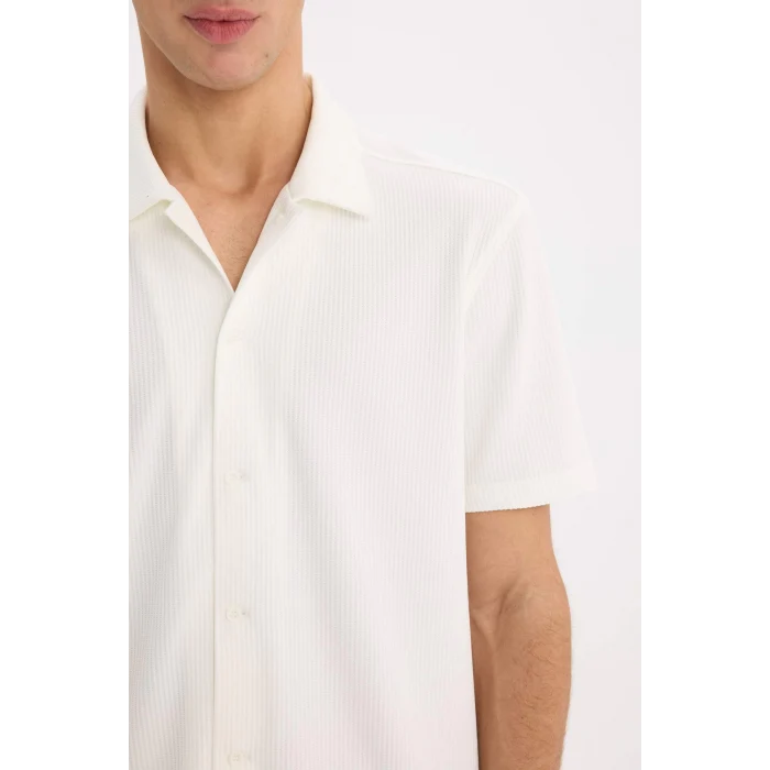 Defacto E1211 Ekru Regular Fit Polo Yaka Yazlık Kısa Kollu Gömlek