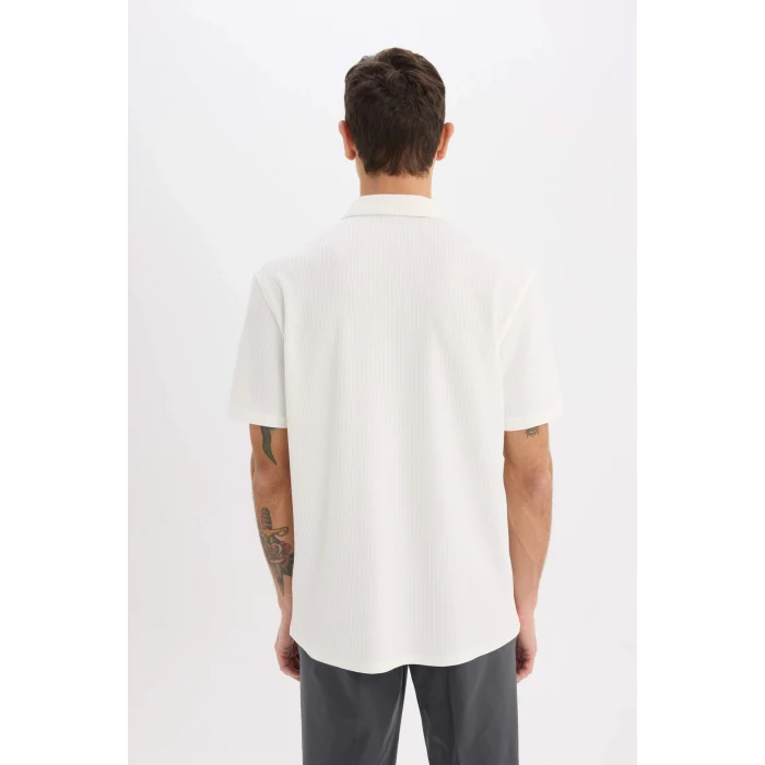 Defacto E1211 Ekru Regular Fit Polo Yaka Yazlık Kısa Kollu Gömlek