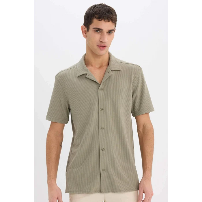 Defacto E1211 Haki Regular Fit Polo Yaka Yazlık Kısa Kollu Gömlek