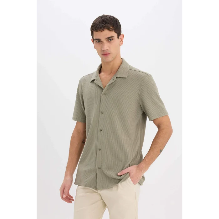Defacto E1211 Haki Regular Fit Polo Yaka Yazlık Kısa Kollu Gömlek
