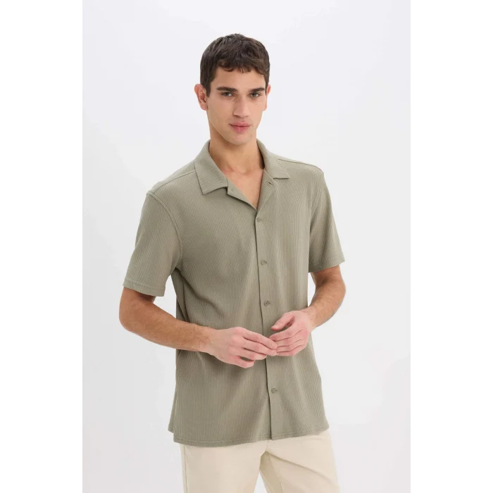 Defacto E1211 Haki Regular Fit Polo Yaka Yazlık Kısa Kollu Gömlek