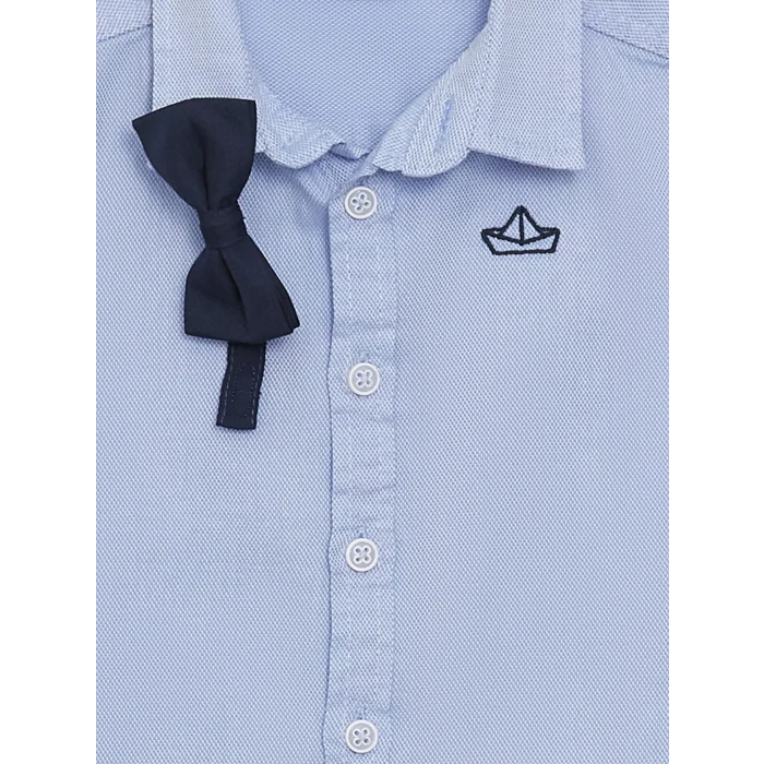 LCW baby Mavi Kısa Kollu Nakış Detaylı Erkek Bebek Gömlek ve Papyon 2li Takım