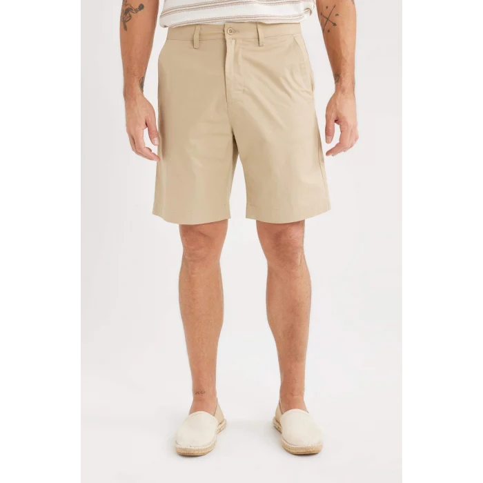 Defacto C7684 Bej %100 Pamuk Regular Fit Gabardin Bermuda Şort