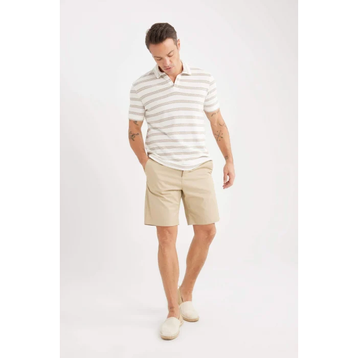 Defacto C7684 Bej %100 Pamuk Regular Fit Gabardin Bermuda Şort