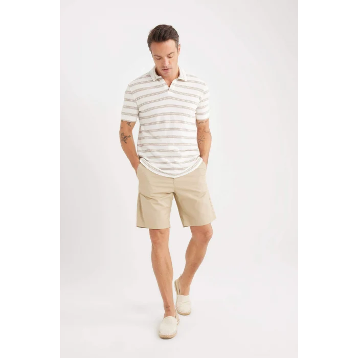 Defacto C7684 Bej %100 Pamuk Regular Fit Gabardin Bermuda Şort