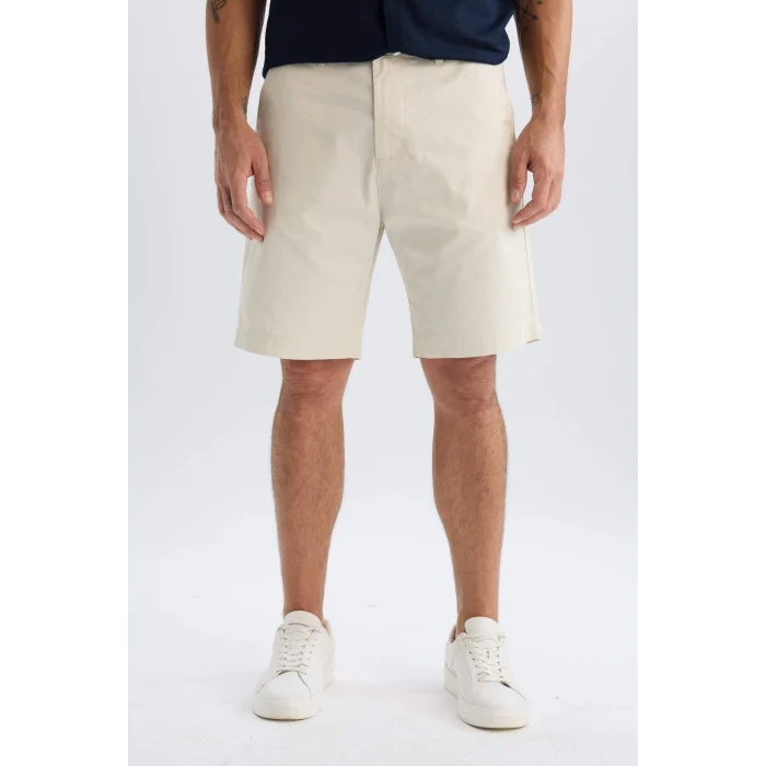 Defacto C7684 Ekru %100 Pamuk Regular Fit Gabardin Bermuda Şort