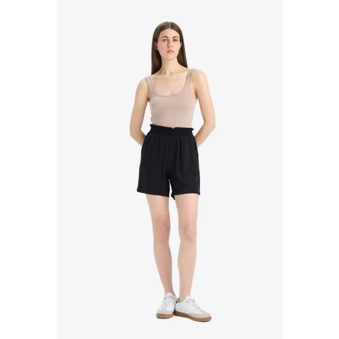 Defacto T0883 Siyah Paperbag Yüksek Bel Geniş Paça Belmando Şort