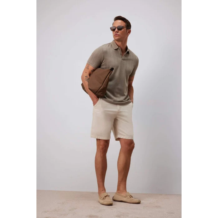 Defacto C7684 Ekru %100 Pamuk Regular Fit Gabardin Bermuda Şort