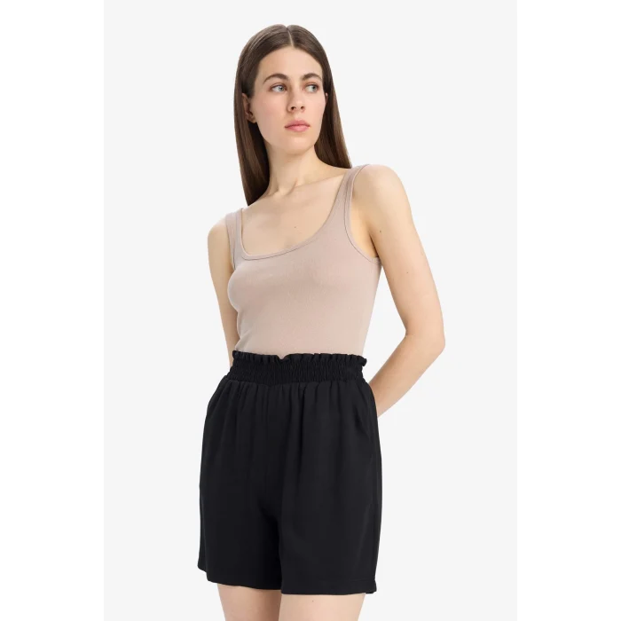 Defacto T0883 Siyah Paperbag Yüksek Bel Geniş Paça Belmando Şort